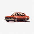 Terracotta 1970s Classic Car Illustration With Minimalistic Japanese Style Royalty Free Stock Photo