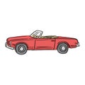 Red retro convertible car vector illustration with black lines isolated on white background Royalty Free Stock Photo