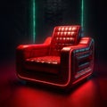 Red retro gaming chair in cyberpunk style. Very comfortable futuristic red leather chair. Royalty Free Stock Photo