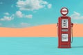 Red Retro Gas Pump Station in the Abstract Desert Landscape. 3d Rendering Royalty Free Stock Photo