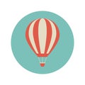 Red retro hot air balloon in the turquoise circle. Flat cartoon icon isolated on white Royalty Free Stock Photo