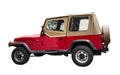 Red retro Jeep isolated on white background with clipping path. Side view Royalty Free Stock Photo