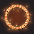 Red retro neon circle frame, led shiny lights garland, vector illustration