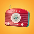 Red retro radio on yellow background