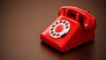 Red retro rotary phone on wood background.. 3D illustration Royalty Free Stock Photo