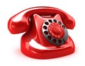 Red retro telephone, on white