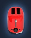 Red retro toaster on dark blue gradient background 3d