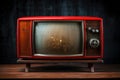 A red retro TV on a wooden table