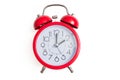 Red retro and vintage style bell alarm clock isolated on white background Royalty Free Stock Photo