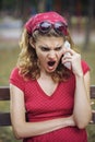 Red retro woman disgusted