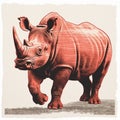 Red Rhino Sketch Lithograph: Retro Filters And Digitally Enhanced Artwork Royalty Free Stock Photo