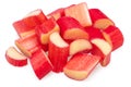 Red rhubarb stems\' cuts isolated on white background Royalty Free Stock Photo