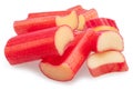 Red rhubarb stems\' cuts isolated on white background Royalty Free Stock Photo