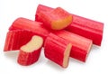 Red rhubarb stems\' cuts isolated on white background Royalty Free Stock Photo