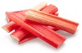 Red rhubarb stems\' cuts isolated on white background Royalty Free Stock Photo