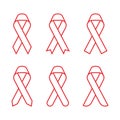 Red ribbon AIDS, HIV icon illustration, flat color