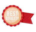 Red ribbon award badge with BEST QUALITY text. Guarantee seal of excellence. Certificat of achievement vector