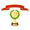 Red ribbon award and golden cup Royalty Free Stock Photo