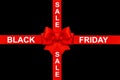 Red ribbon bow black background Black Friday Sale Royalty Free Stock Photo