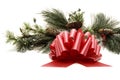 Red ribbon bow and Christmas tree Royalty Free Stock Photo