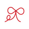 Red ribbon bow. Loop decorative shape. Minimal vector art. Elegant simple design.