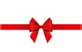Red ribbon with a bow in the middle. Satin Ribbon Decor Ornament