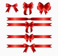 Red Ribbon and Bow Set for Birthday Christmas Gift Box. Real Royalty Free Stock Photo