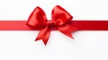 Red ribbon bow with straight ribbon for birthday or christmas banner, isolated on white background Royalty Free Stock Photo