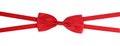 Red ribbon bow top view isolated on white background, clipping path Royalty Free Stock Photo