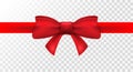 Red ribbon with red bow. Vector isolated bow decoration for holiday present. Gift element for card design Royalty Free Stock Photo