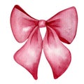 Red ribbon bow. Watercolor Christmas decoration element. Girl hair accessory Royalty Free Stock Photo