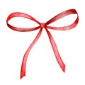 Red ribbon bow. Watercolor Christmas decoration element. Girl hair accessory Royalty Free Stock Photo