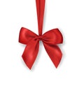 Red ribbon with bow on a white background. Vector