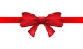 Red ribbon with red bow on a white background. Vector isolated bow decoration for holiday present. Gift element for card design Royalty Free Stock Photo