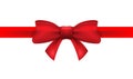 Red ribbon with red bow on a white background. Vector isolated bow decoration for holiday present. Gift element for card design Royalty Free Stock Photo