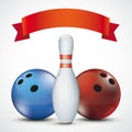 Red Ribbon Bowling Pin Balls Red Blue