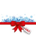 Red Ribbon Christmas Sale Shopmark Snowflakes Royalty Free Stock Photo