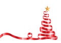 Red ribbon Christmas tree and star on white vector. Royalty Free Stock Photo