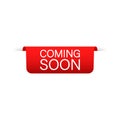 Red ribbon coming soon. Promotion banner coming soon. Vector stock illustration Royalty Free Stock Photo