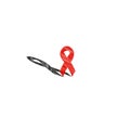 red ribbon disease awareness logo. World Aids Day logotype concept. Stop virus icon. International support