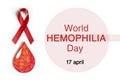 Red ribbon and a drop of blood on a white background. World Hemophilia  Day background Royalty Free Stock Photo