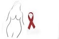 Red ribbon and female silhouette - Breast cancer awareness Royalty Free Stock Photo