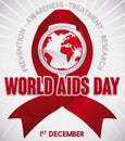 Red Ribbon with Globe and Precepts for World AIDS Day, Vector Illustration