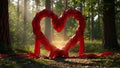 Red Ribbon Heart in Forest Royalty Free Stock Photo
