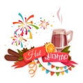 Red ribbon with hot quentao for Brazil june party. Vector illustration