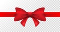 Red ribbon with red bow. Vector isolated bow decoration for holiday present. Gift element for card design Royalty Free Stock Photo