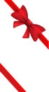 Red ribbon with red bow. Vector isolated bow decoration for holiday present. Gift element for card design Royalty Free Stock Photo