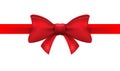 Red ribbon with red bow on a white background. Vector isolated bow decoration for holiday present. Gift element for card design Royalty Free Stock Photo