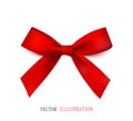 Red ribbon satin bow. Vector.