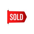 Red ribbon Sold on white background. Sold ribbon for banner design. Vector stock illustration. Royalty Free Stock Photo